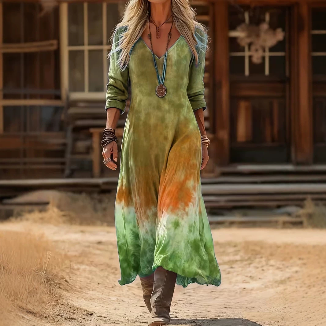 Women's Tie-Dye Print Ruched Casual Dress