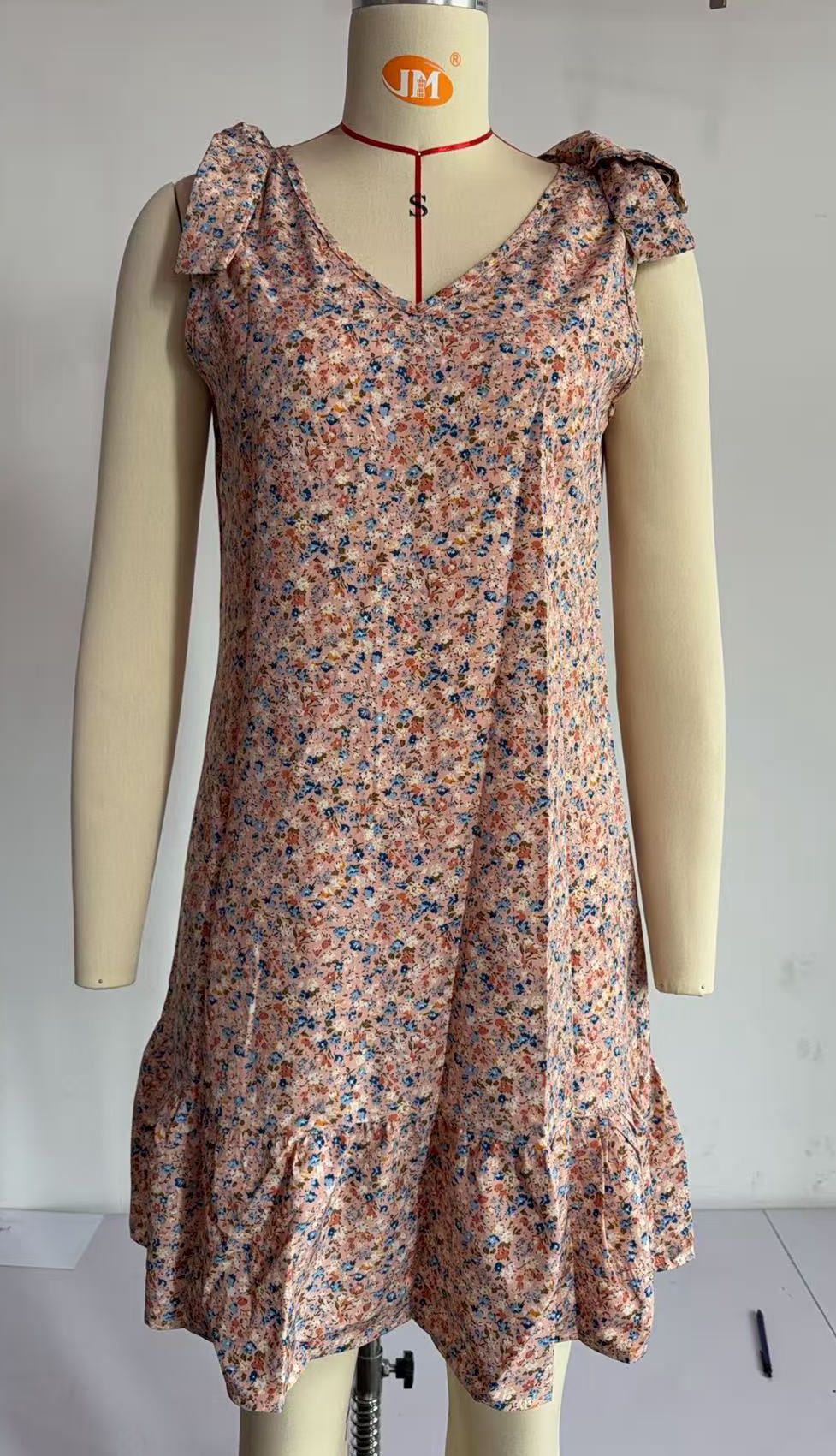 V-Neck Bow Floral Cami Dress Sleeveless Midi