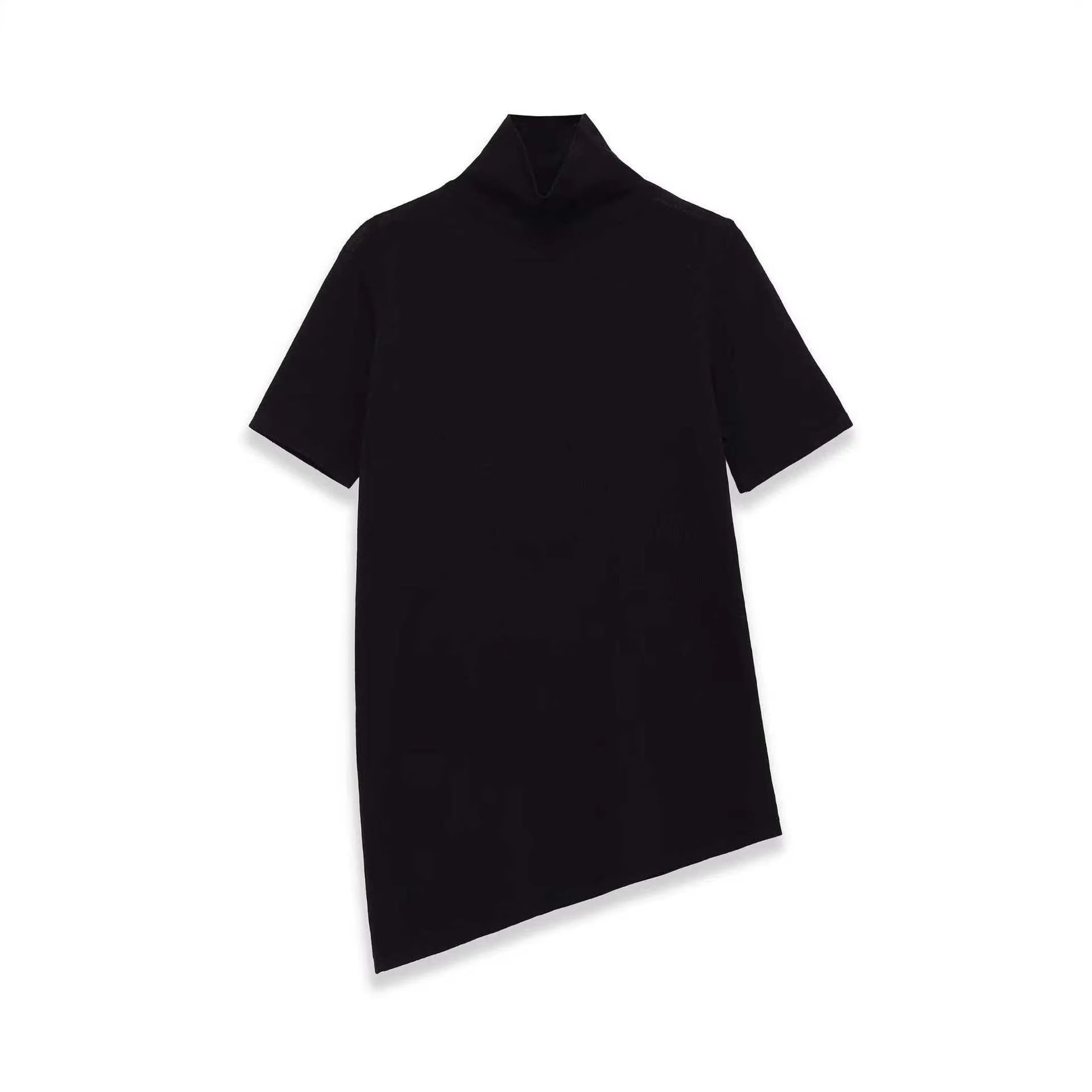 Women's Retro High Neck Short Sleeve Knit Top
