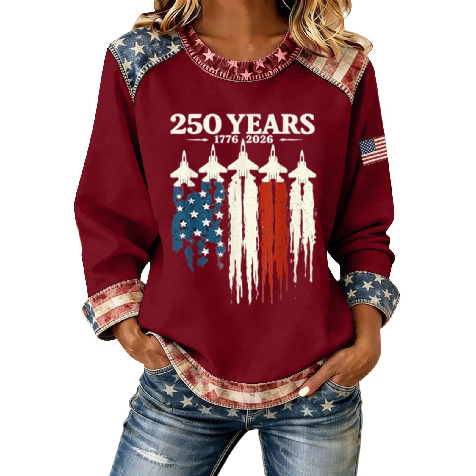 Women's American Flag Print Crewneck Sweatshirt