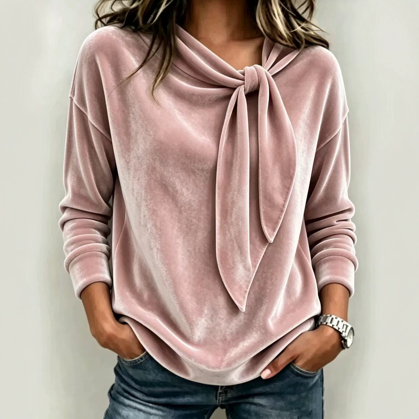 Velvet Bow Sweater Women's Pullover