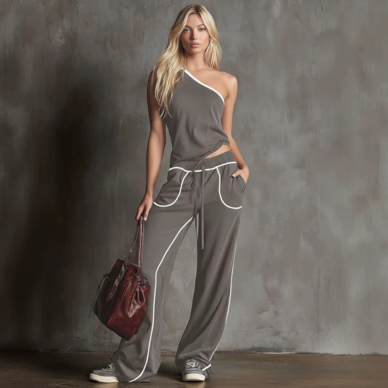 Women's Sleeveless Top and Pants Set Casual Solid Color