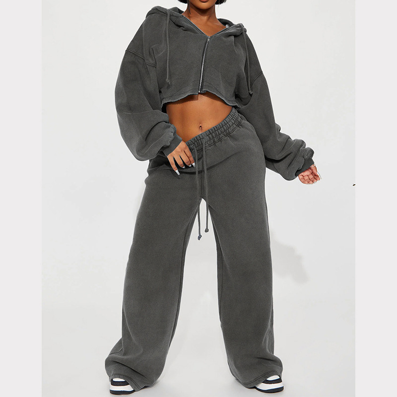 Women's Long Sleeve Zip-Up Sweatsuit Set Casual Streetwear