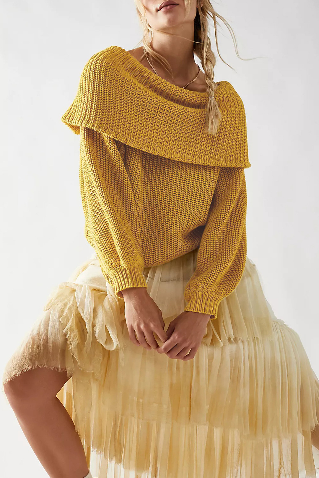 Women's Off-Shoulder Knit Sweater Loose Fit Long Sleeve Pullover