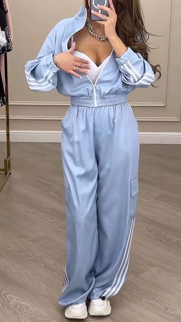 Urban Style Women's Polyester Long-Sleeve Casual Pant Set