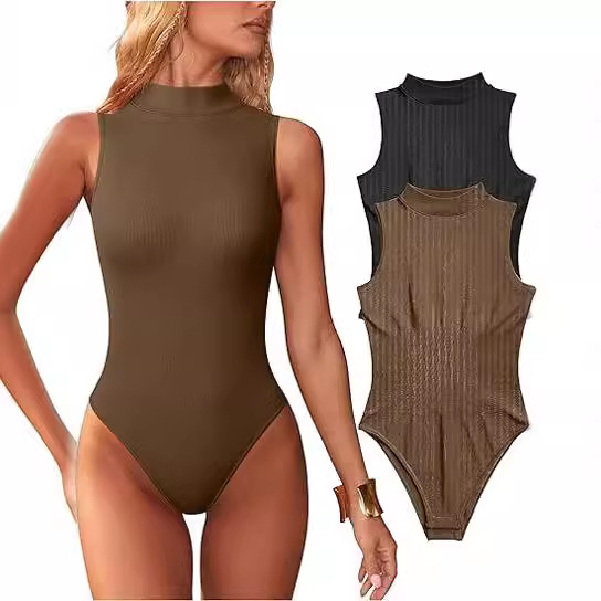 Sexy Ribbed Sleeveless Turtleneck Bodysuit