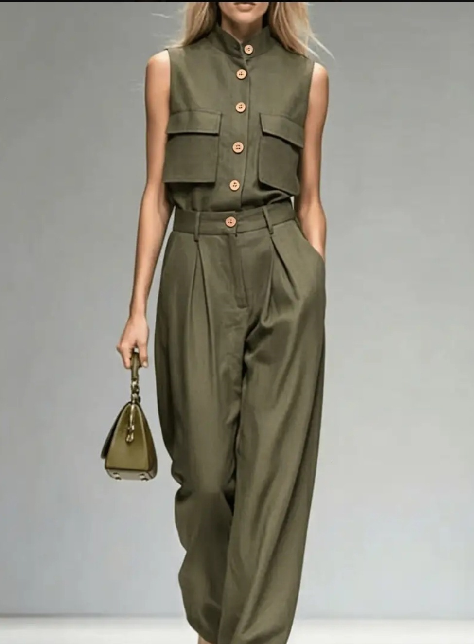 Women's Sleeveless Vest and Wide-Leg Pants Set Solid Color Two-Piece