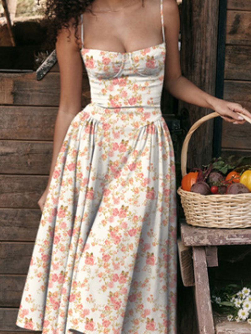 Women's Sleeveless Spaghetti Strap French Dress with Waist