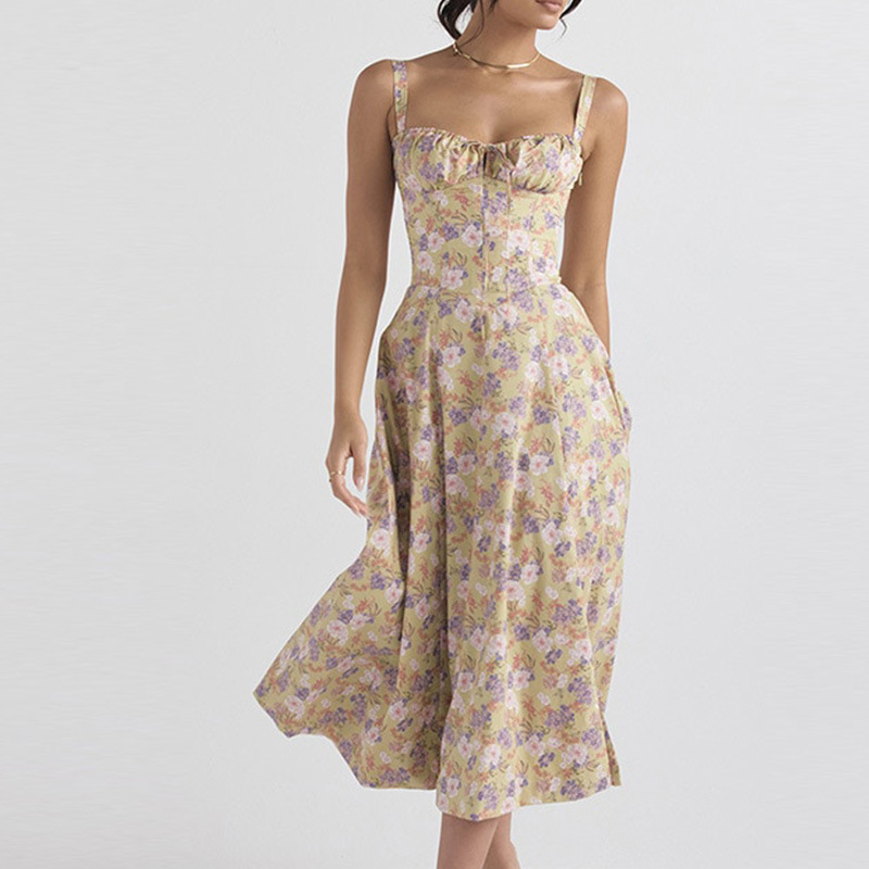 Floral French-Style Sleeveless A-Line Maxi Dress