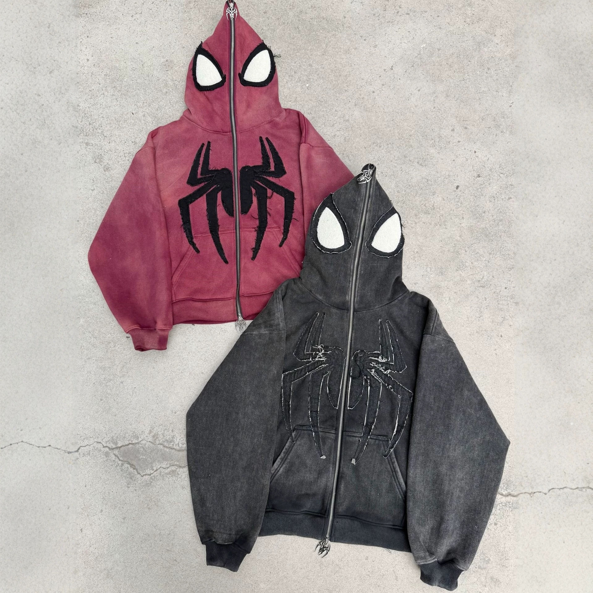 Spider Graphic Loose Zip-Up Hoodie Unisex