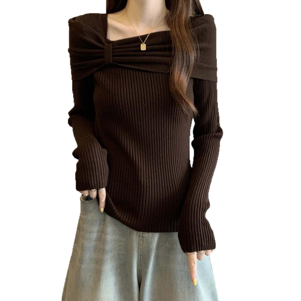 Off-Shoulder Bow Knit Sweater for Women