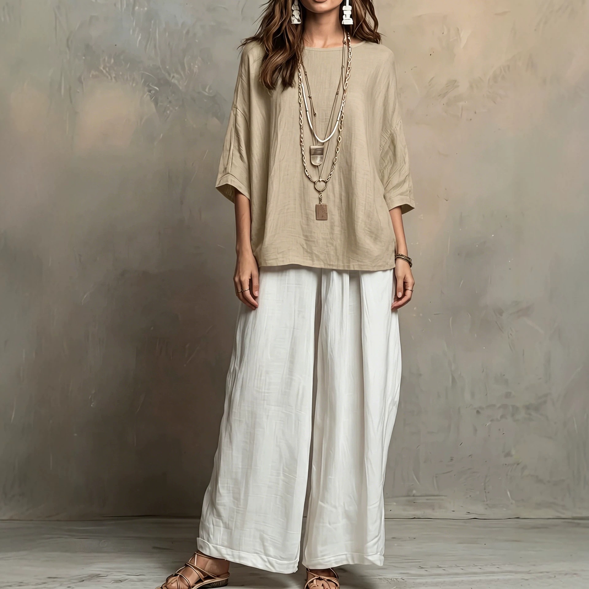 Bohemian Colorblock Two-Piece Set Women's Casual Vacation Outfit