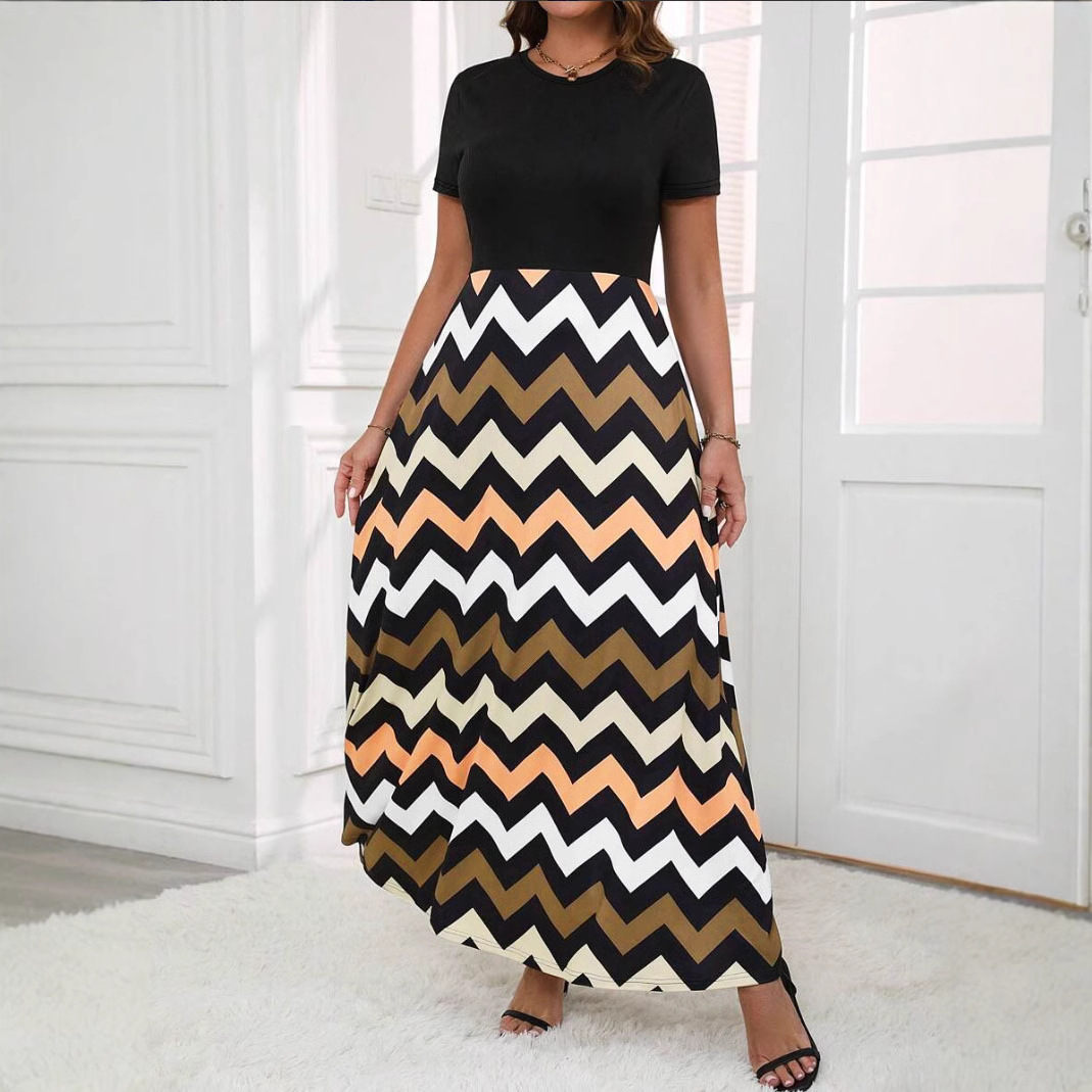 Wave Print Patchwork Long Dress
