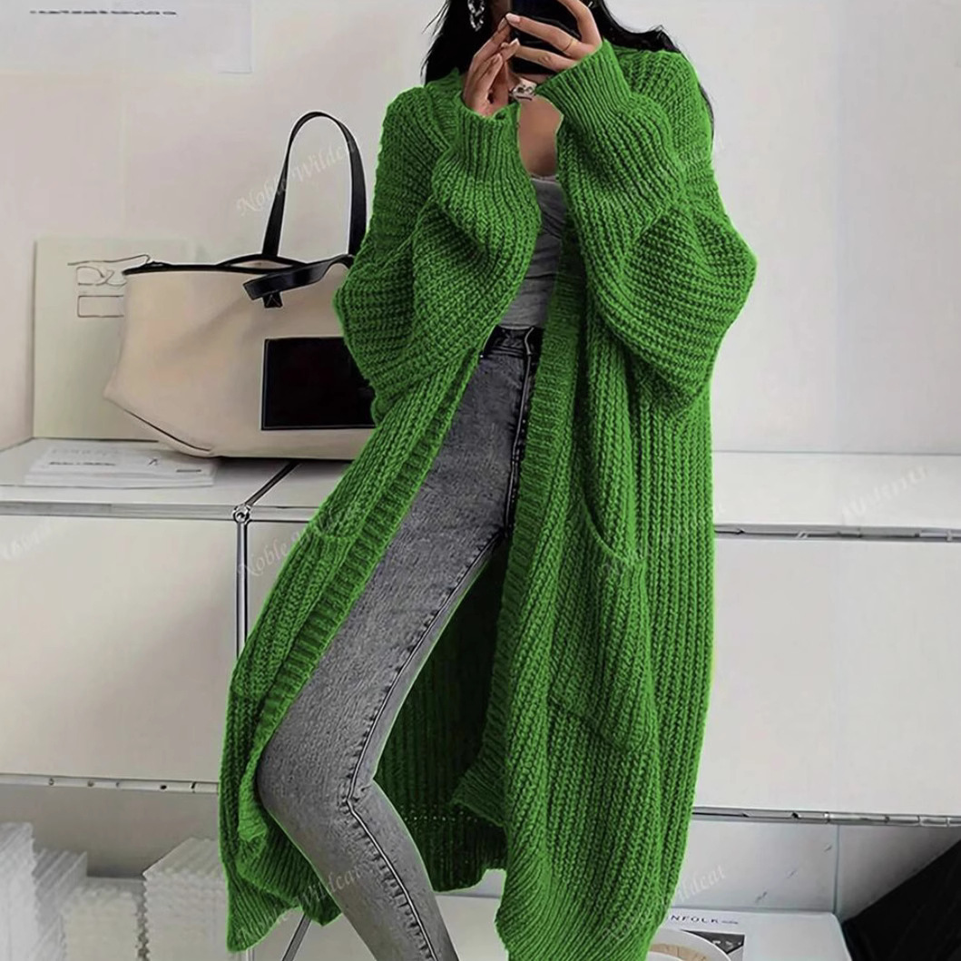 Women's Long Over-Knee Knit Cardigan Loose V-Neck Open Front Sweater Coat