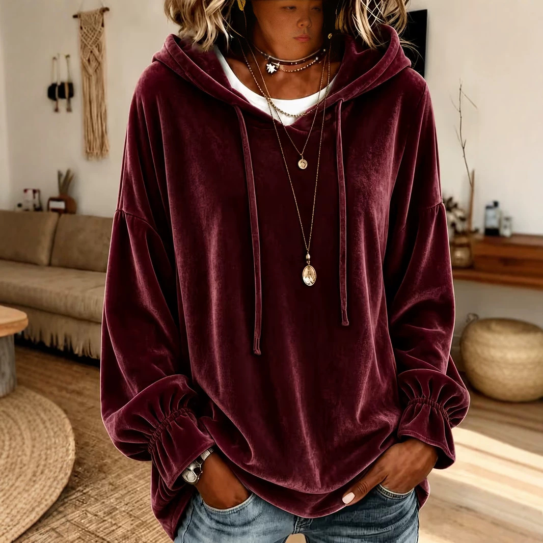 Anno Self-Developed 2026 Women's Autumn/Winter Hooded Sweatshirt Loose Drawstring Velvet Hoodie for Amazon Independent Station