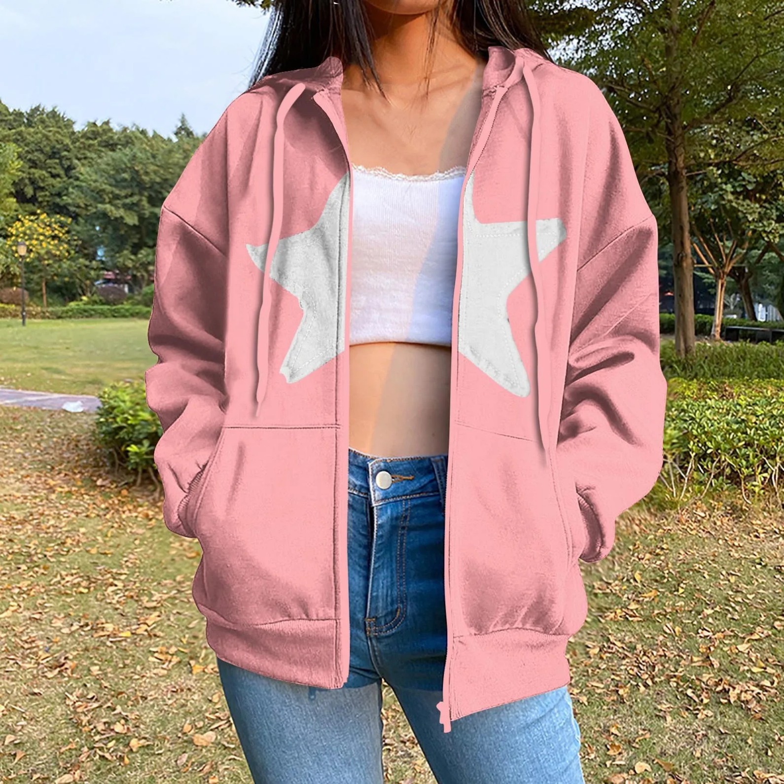 Women's Star Print Zip-Up Hoodie