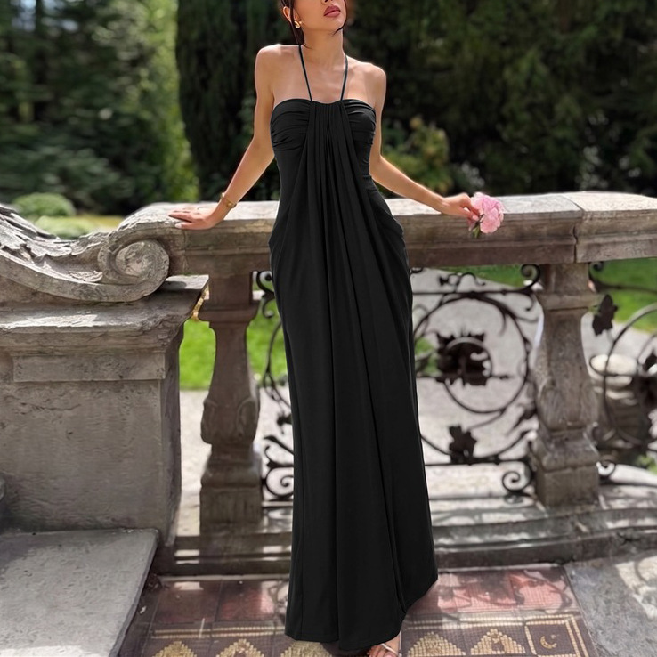 Women's Backless Ruched Tube Dress Solid Color Vacation