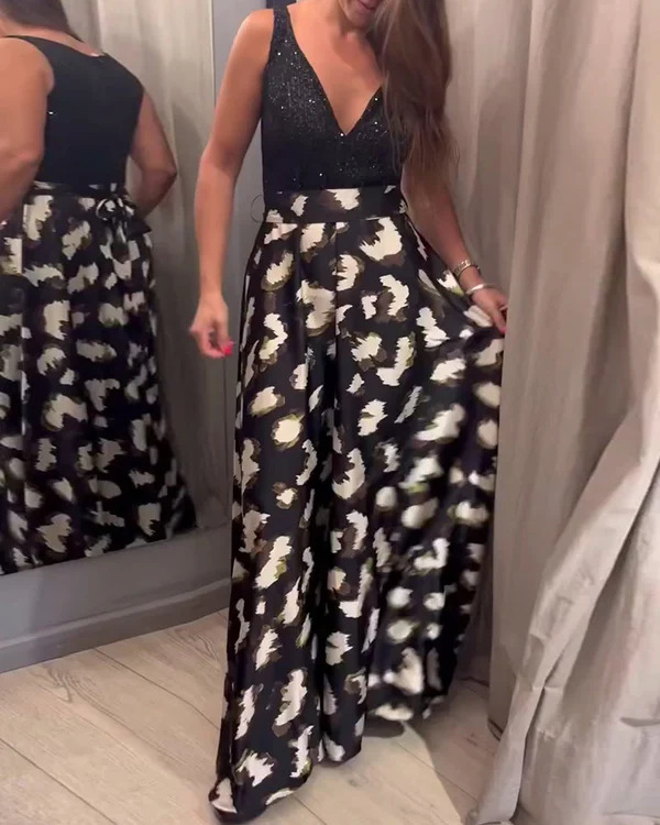 Elegant V-Neck Floral Print Midi Dress