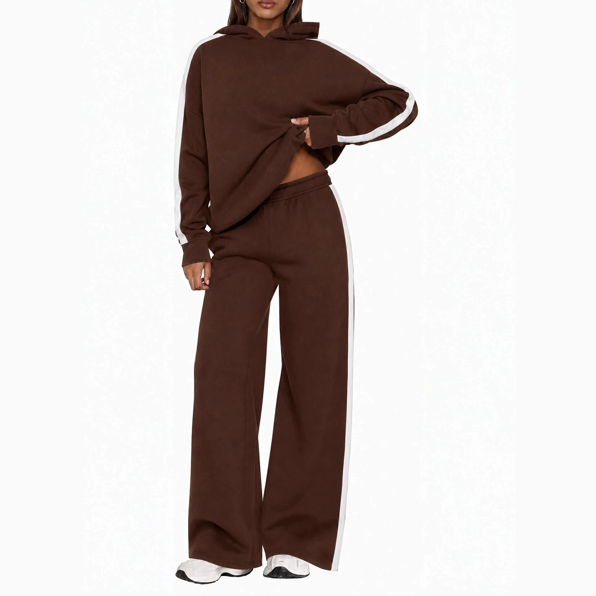 Women's Colorblock Hoodie & Wide-Leg Pants Two-Piece Set