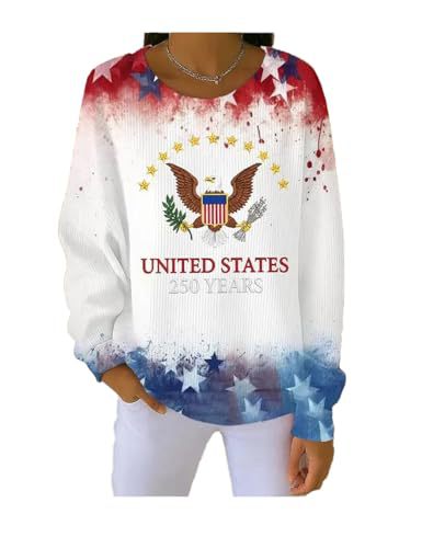 Women's Casual Crewneck Sweatshirt with American Anniversary Letter Print