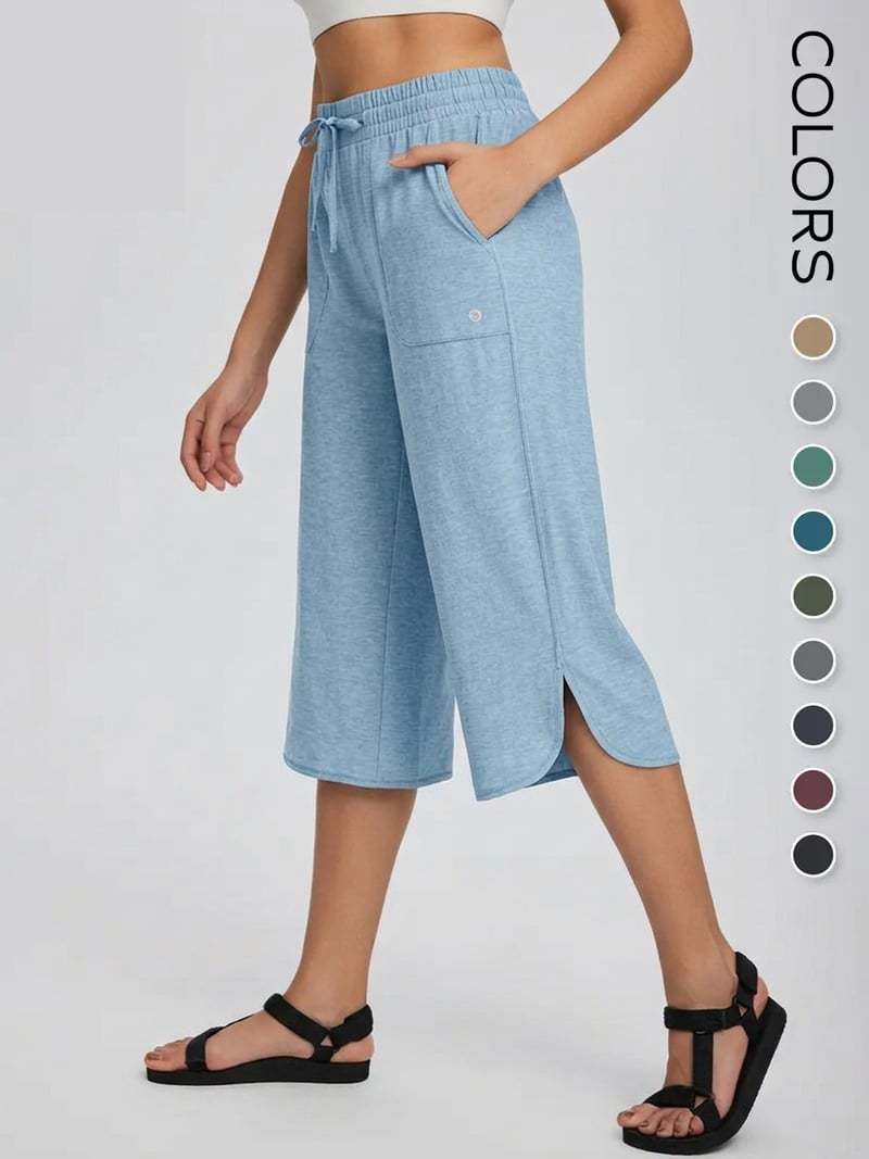 Women's Solid Color Wide-Leg Elastic Waist Cropped Pants