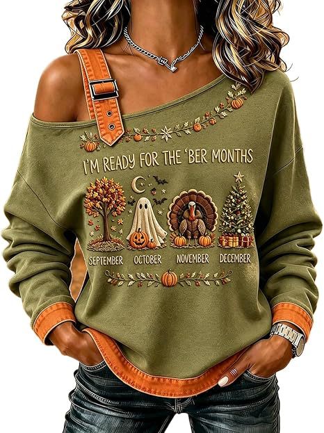 Halloween Witch Broom Print Crewneck Long-Sleeve Lace-Up Sweatshirt