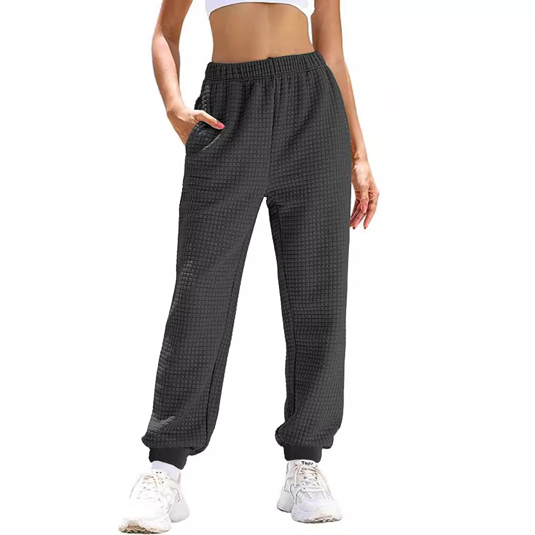 Waffle Knit Lounge Pants Straight Leg High Waist