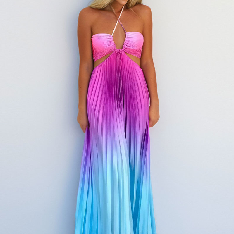 Women's Elegant Halter Neck Gradient Cutout Long Dress