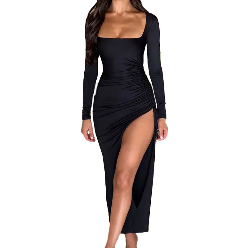 Women's High-Waist Ruched Slit Bodycon Dress