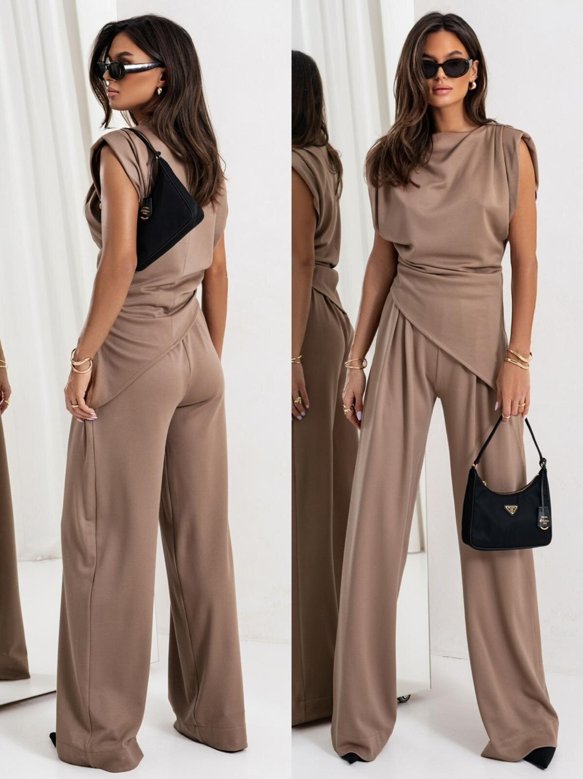 Women's Casual Solid Color Asymmetrical Short Sleeve Two-Piece Pants Set
