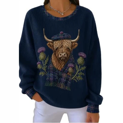 Women's Retro Floral Bull Head Print Sweatshirt
