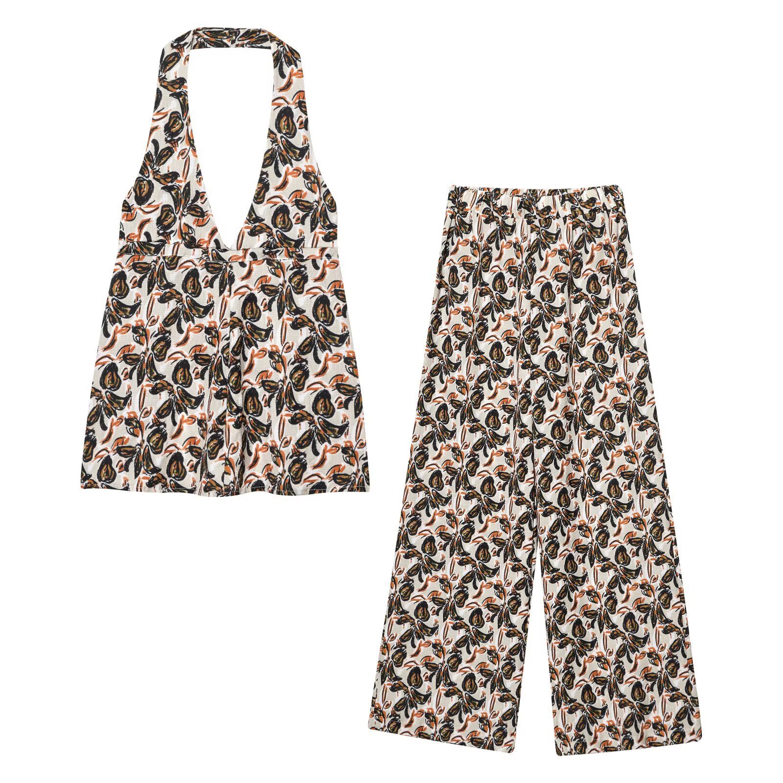 Women's Printed Halter Cami & Wide-Leg Pants Set
