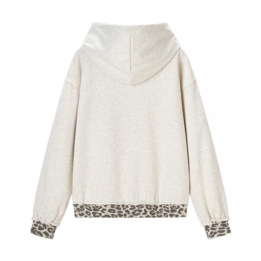 Women's Leopard Print Paneled Hooded Sweatshirt Loose Fit