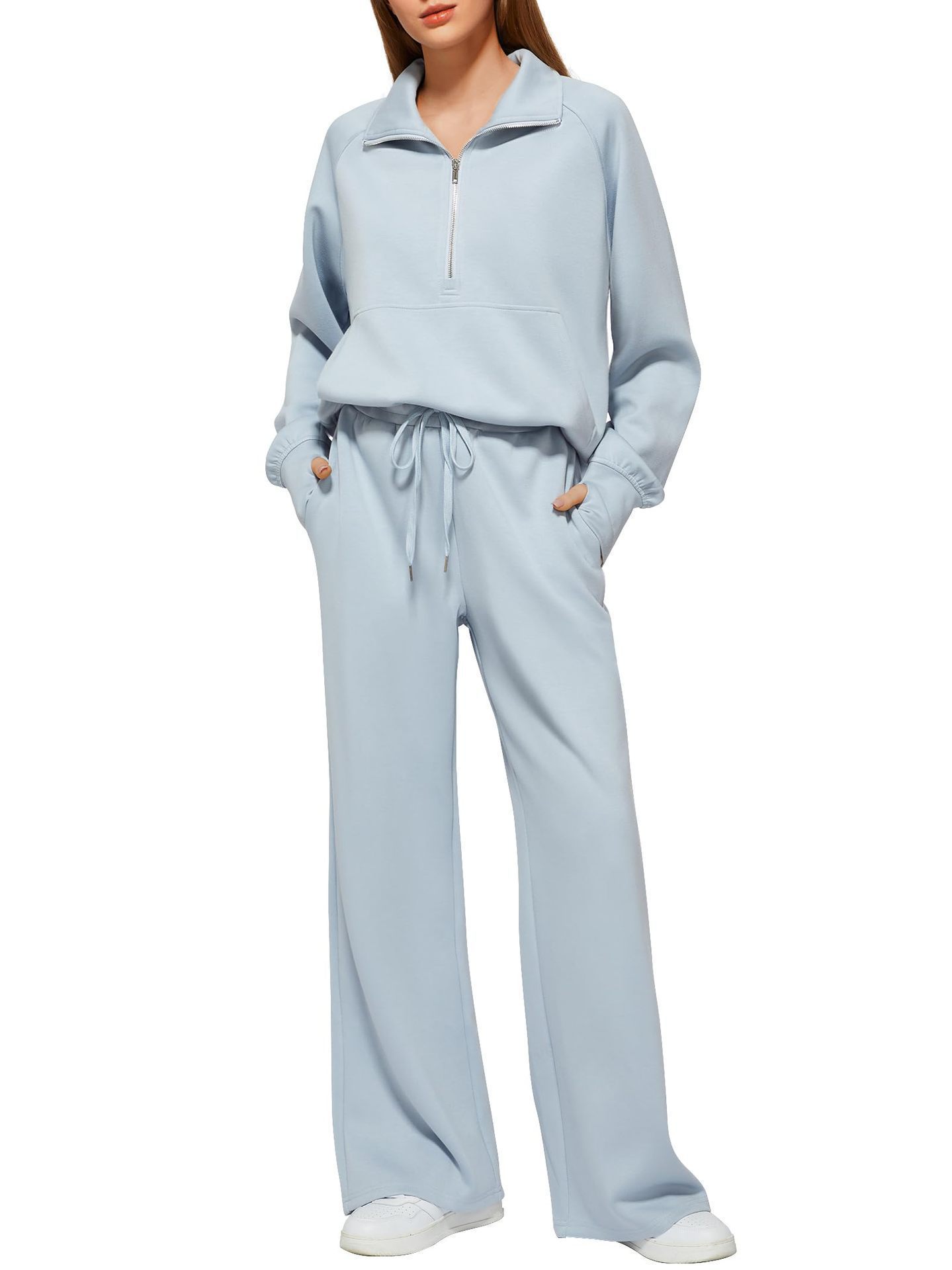 Women's Two-Piece Zip Sweatshirt and Wide-Leg Pants Set