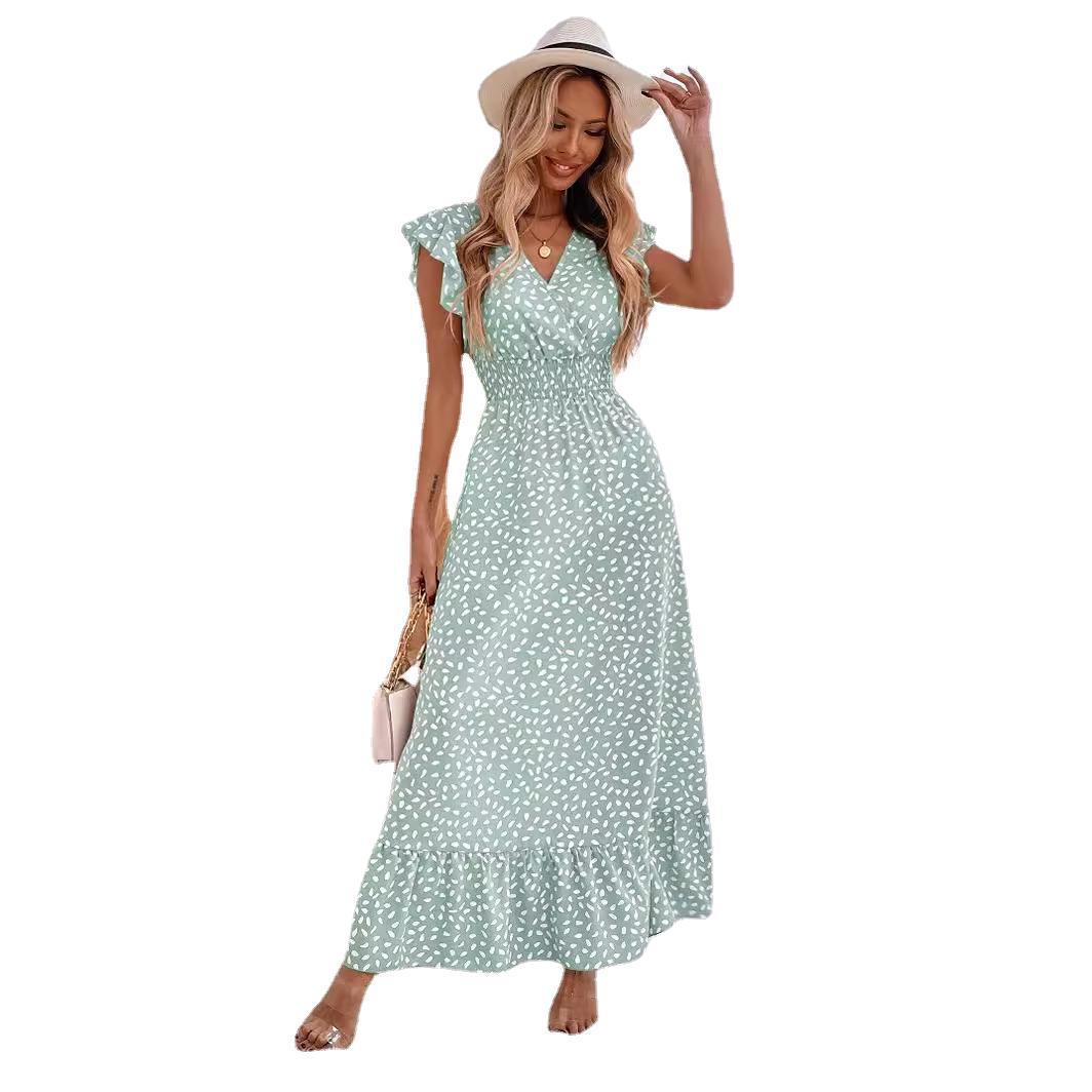 V-Neck Waist-Cinching Ruffled Midi Dress