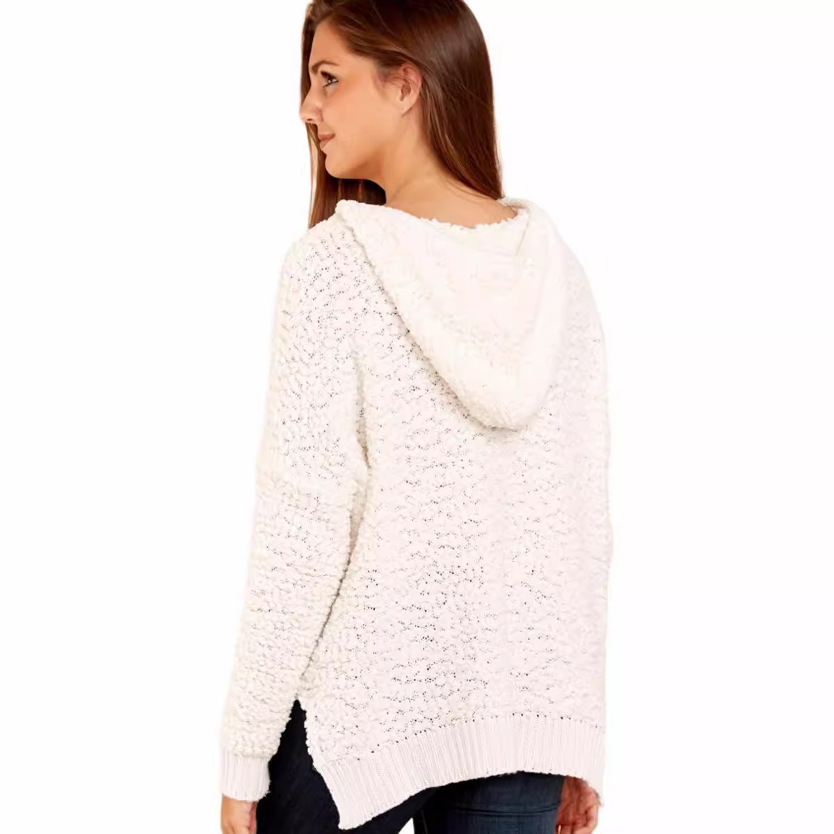 Hooded Pullover Knit Sweater with Hollow-Out Detail