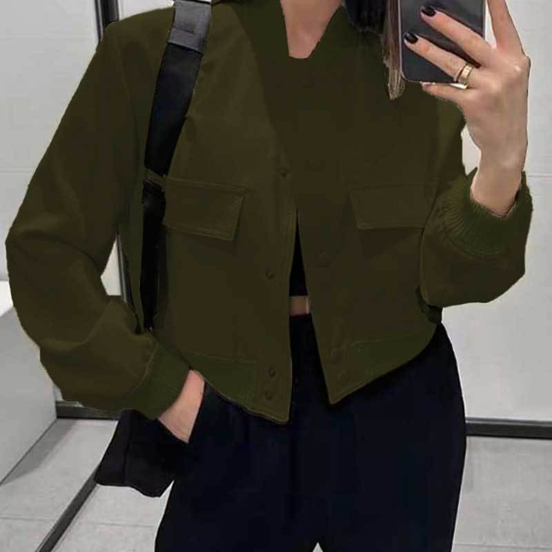 Women's Round Neck Single-Breasted Solid Color Long-Sleeve Jacket