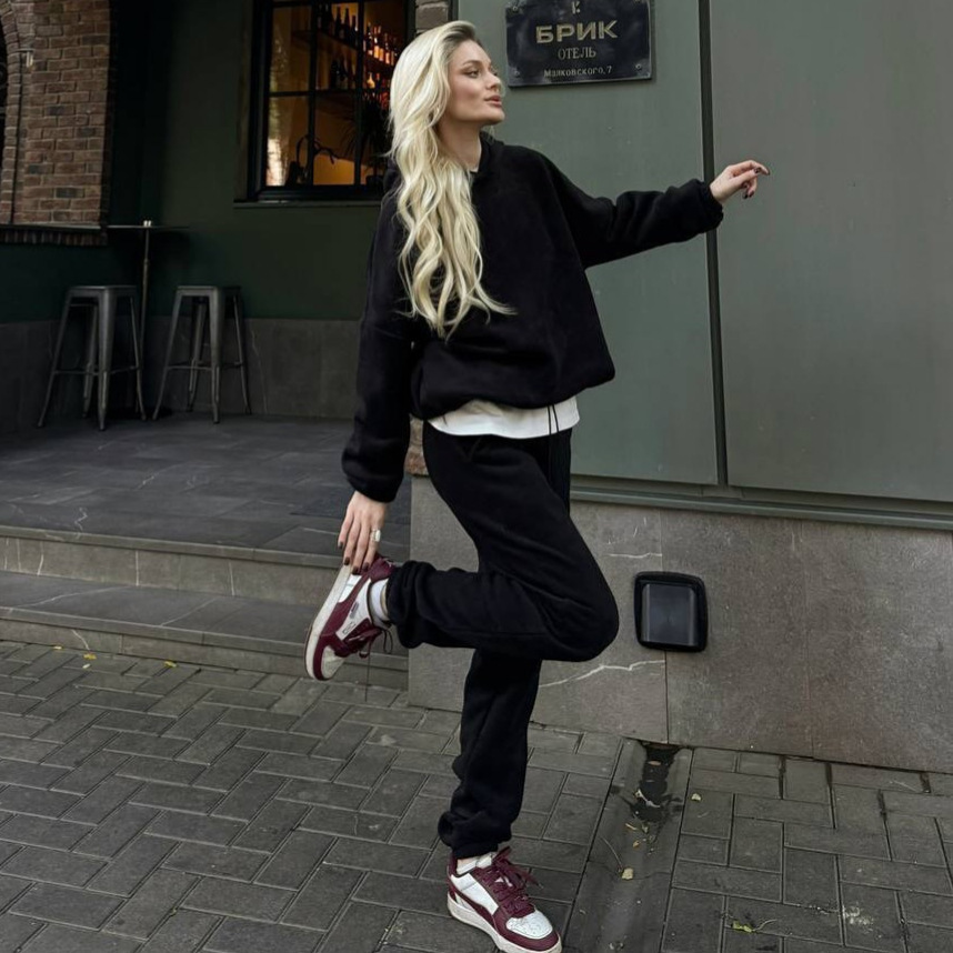 Women's Solid Fleece Hoodie and Jogger Set Long Sleeve Two-Piece