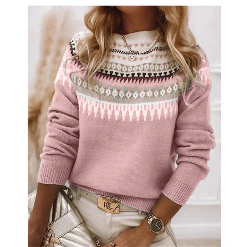 Women's Color-Block Crewneck Pullover Knit Sweater