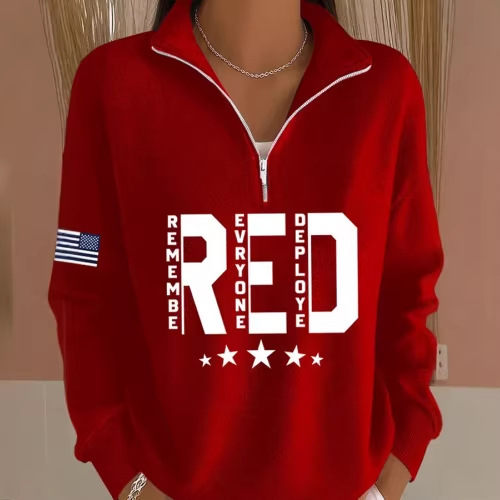 USA Red Print Women's Half-Zip Sweatshirt