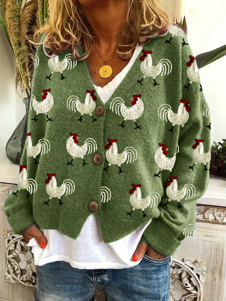 Abstract Print Open-Front Cardigan Sweater