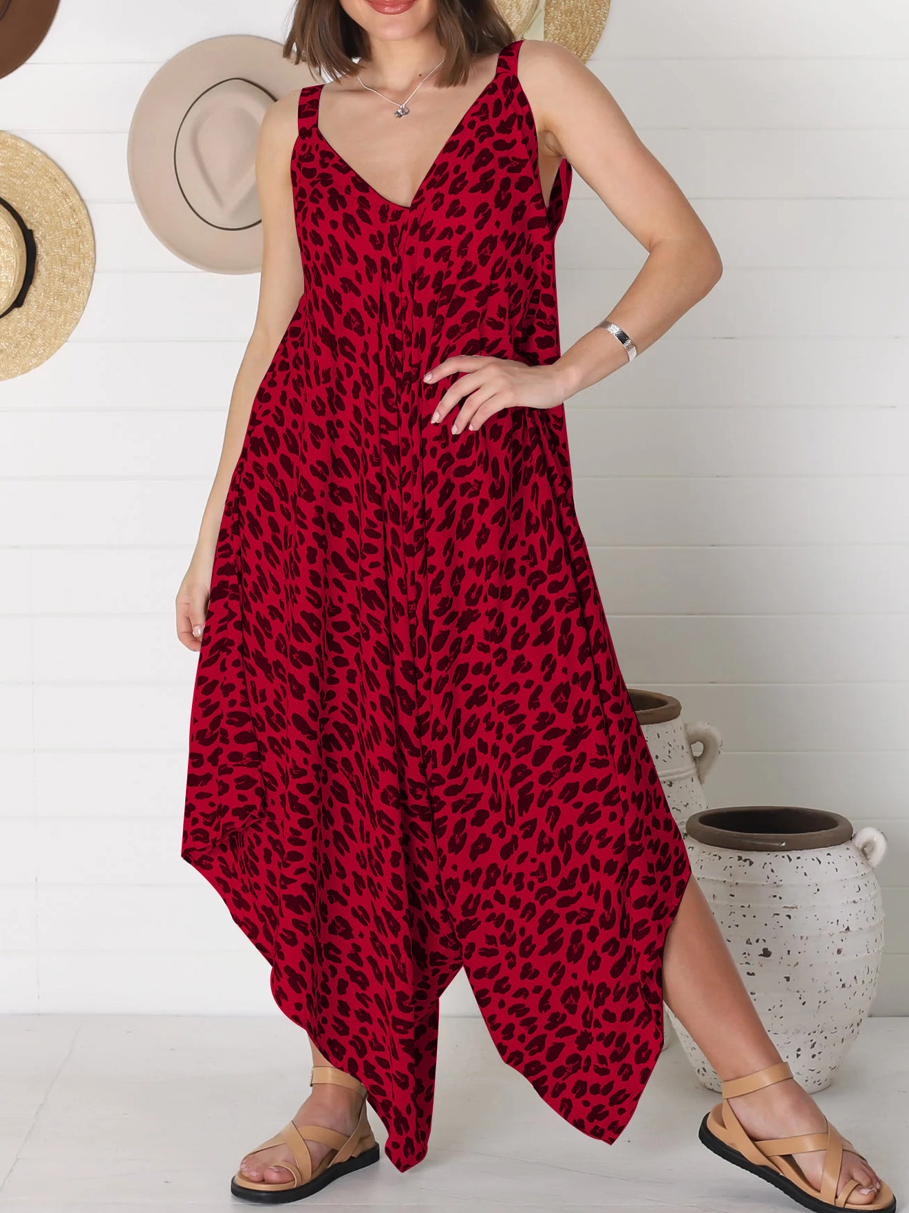 Women's Leopard Print Sleeveless Wide-Leg Jumpsuit