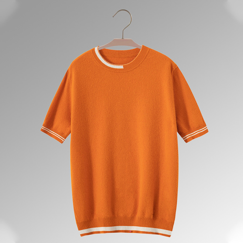 Color-Block Crewneck Short-Sleeve Knit Sweater