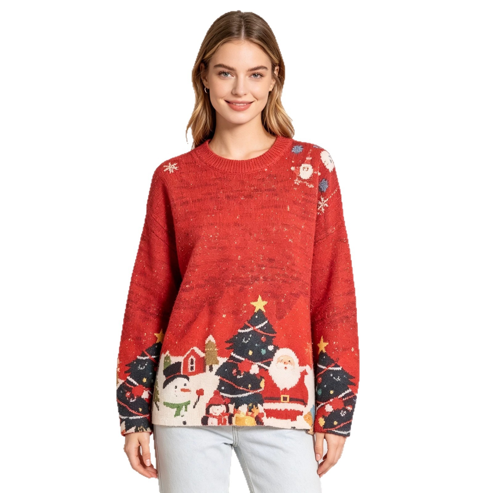 3D Print Christmas Sweater Women's Crewneck Long-Sleeve Knit Pullover