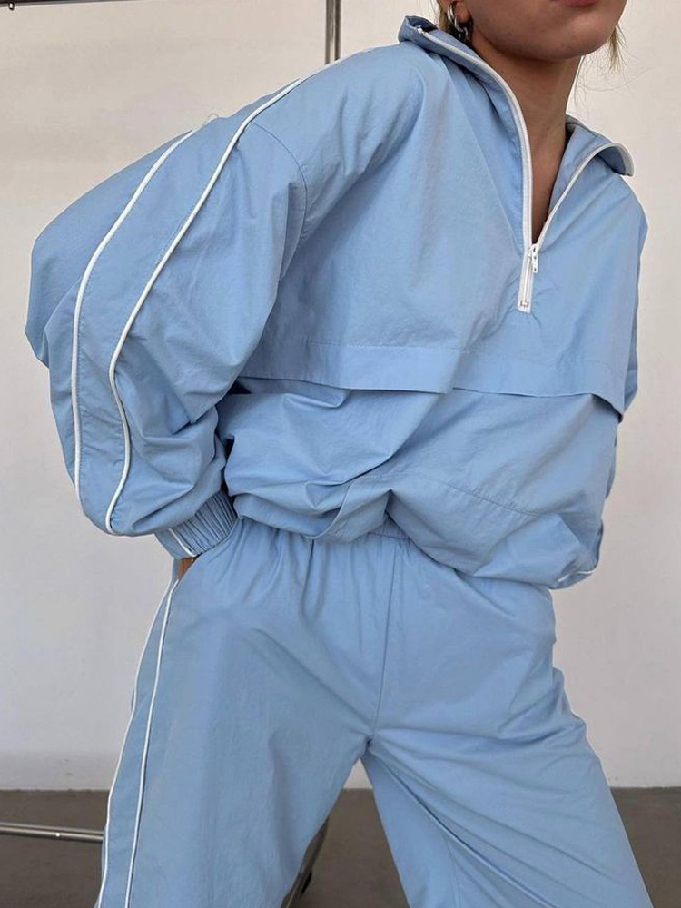 Women's Striped Long Sleeve Zip Hoodie and Pants Set