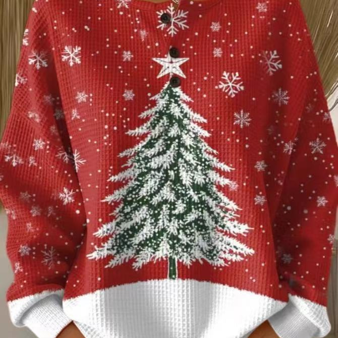 Women's Retro 3D Print Three-Button Stand Collar Polo Sweatshirt