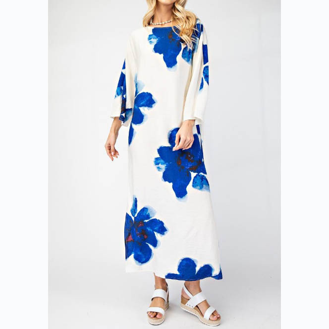 Floral Print Loose Fit Long Sleeve Dress
