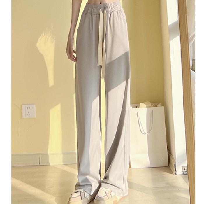 Women's High-Waist Wide-Leg Pants Ice Silk Thin Draped Straight Casual