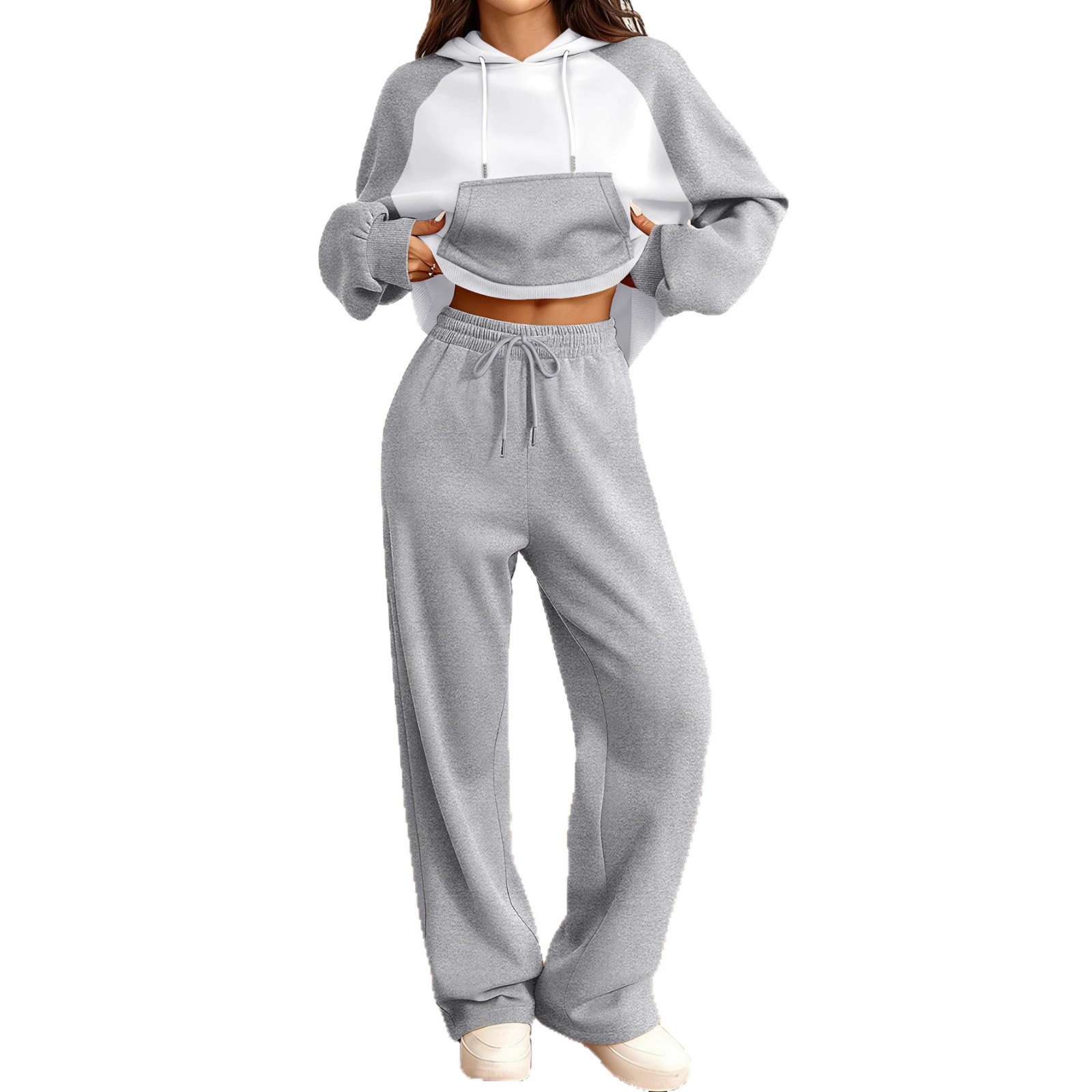 Women's Color-Block Fleece-Lined Long-Sleeve Sweatsuit Set