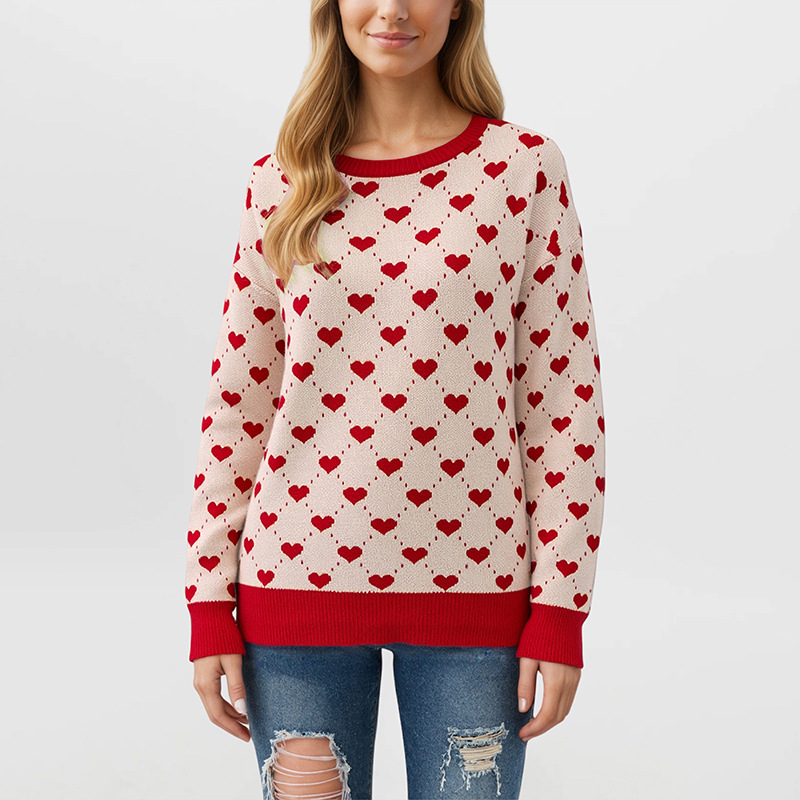 Heart Jacquard Knit Pullover Sweater